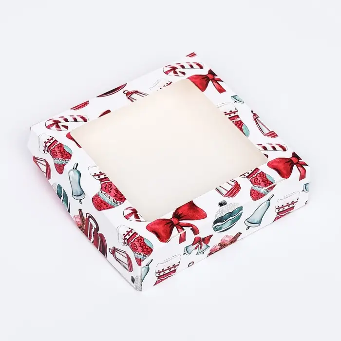 Коробка подарочная новогодняя складная с окном Коробка подарочная новогодняя складная с окном "Подарок", 15 х 15 х 4 см.