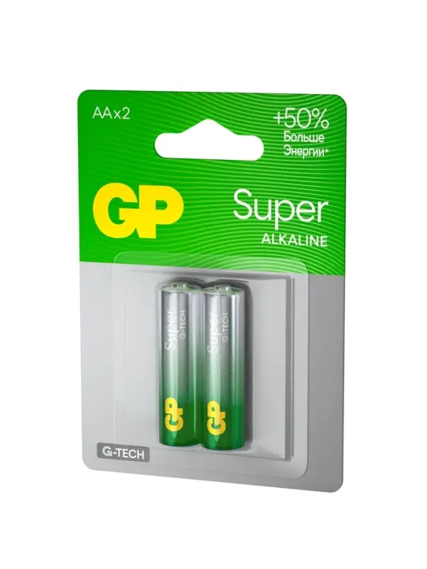 Батарейка алкалиновая GP Super, AA, LR6-2BL, 1.5 В, блистер, 2 шт.