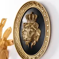 Панно интерьерное полистоун "Лев - царь зверей" чёрный с золотом 20х4,5х26,2 см