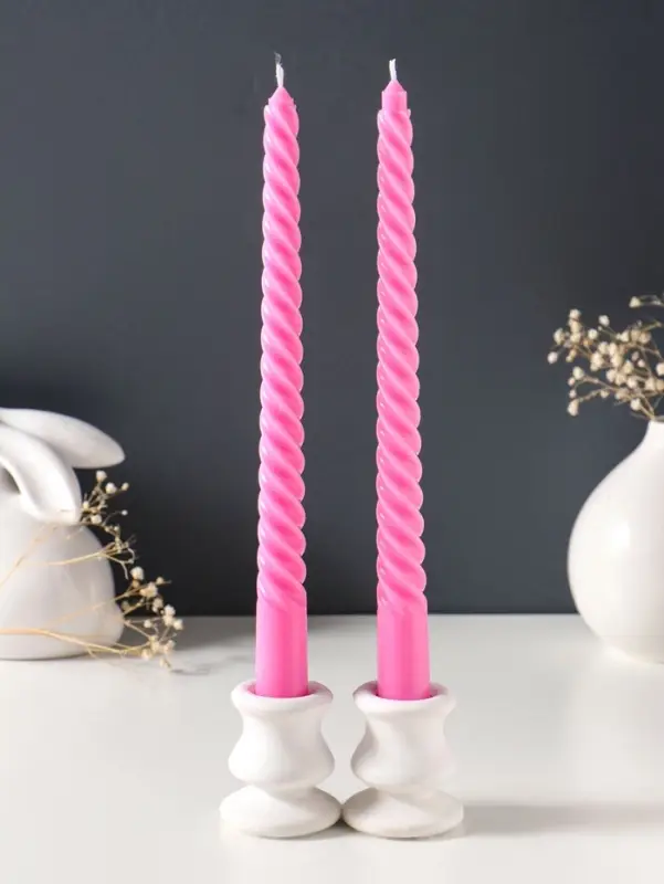 Набор свечей витых 25 см, 2 шт., 57 г, 5 ч, розовый