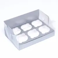 Коробка для 6 капкейков 23.5&times;16&times;10 см, серебро