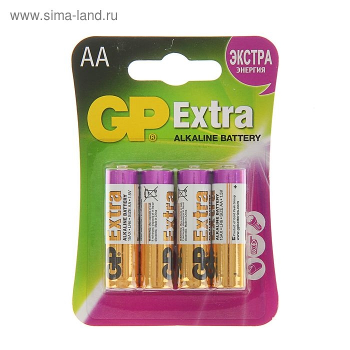 Батарейка алкалиновая GP Extra, AA, LR6-4BL, 1.5В, блистер, 4 шт. Батарейка алкалиновая GP Extra, AA, LR6-4BL, 1.5В, блистер, 4 шт.