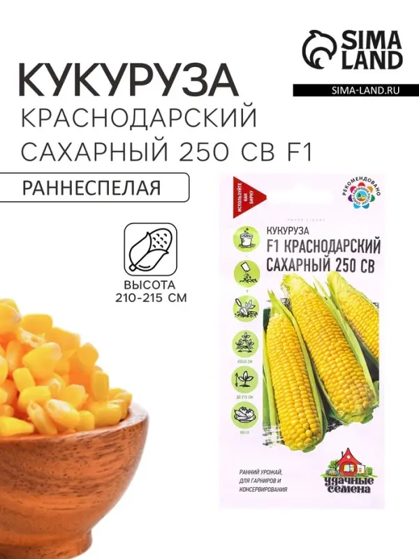 Семена Кукуруза сахарная &laquo;Краснодарский сахарный 250 СВ&raquo;, F1, 5.0 г, серия &laquo;Удачные семена&raquo;, &laquo;Гавриш&raquo;