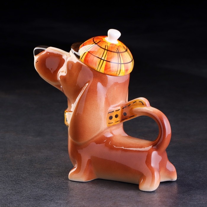 Чайник гжель «Такса Мотя», бело-синий,керамика, Чайник гжель «Такса Мотя», бело-синий,керамика,