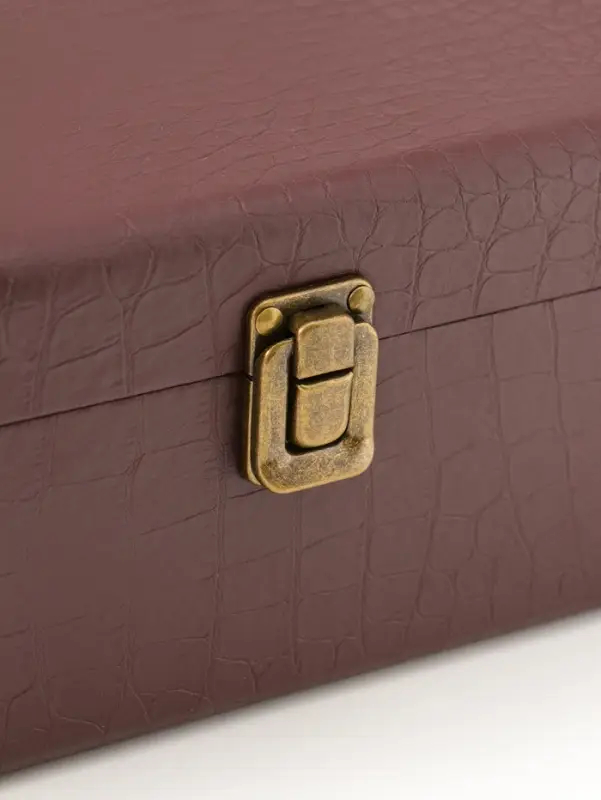 Шкатулка дерево, кожзам под бутылку "Кожа питона" коричневая 4 предмета 35х11х12 см