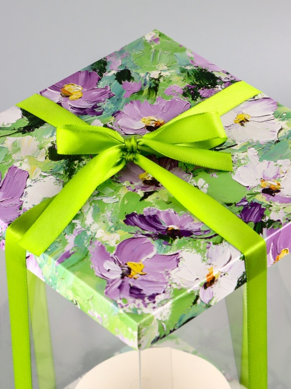 Коробка PVC, для цветов с лентой, 28 х 18 х 18 см, зеленый Коробка PVC, для цветов с лентой, 28 х 18 х 18 см, зеленый