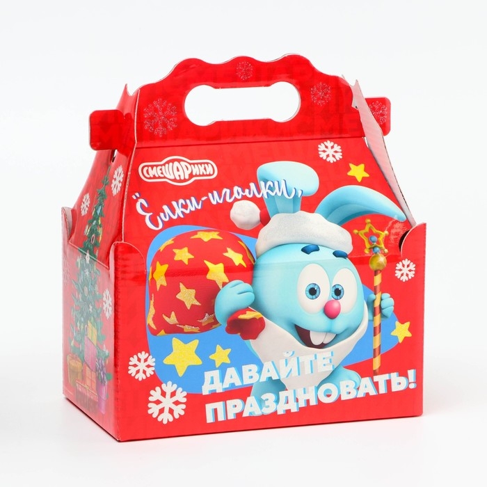 Новый год. Подарочная коробка Новогодняя Ларец простой "Смешарики" лицензия 20 х 12 х 17 см (+5,5 см).