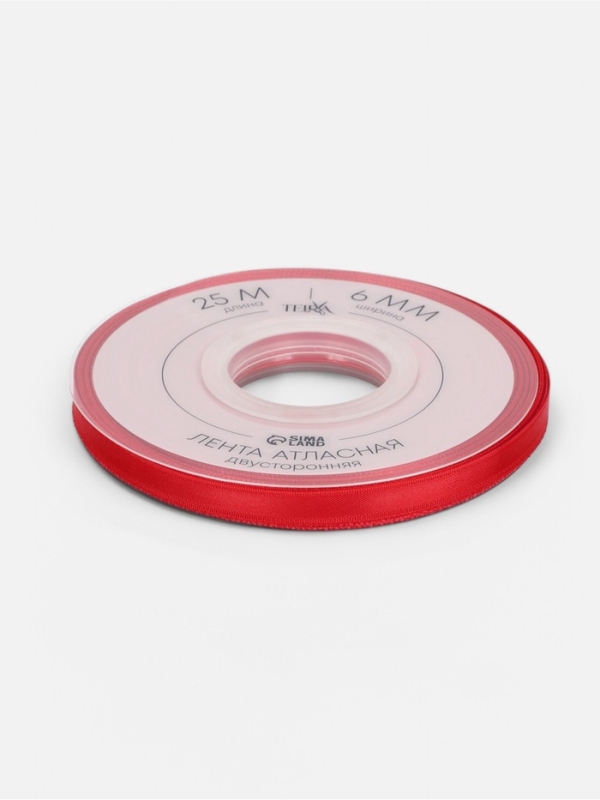 Лента атласная двухсторонняя №0250 6мм*25±1м алый TR