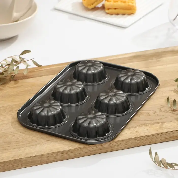 Форма для выпечки Доляна «Неженка», 27×18×3 см, 6 ячеек, антипригарное покрытие, цвет чёрный Форма для выпечки Доляна «Неженка», 27×18×3 см, 6 ячеек, антипригарное покрытие, цвет чёрный