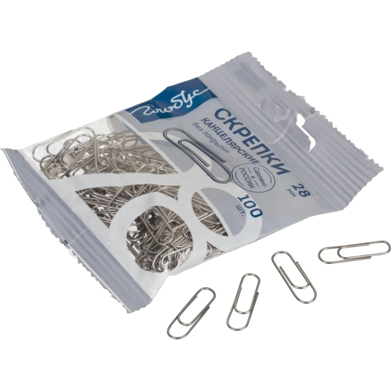 Скрепки Глобус металлические без покрытия 28 мм 100 шт. в упаковке флоу-пак