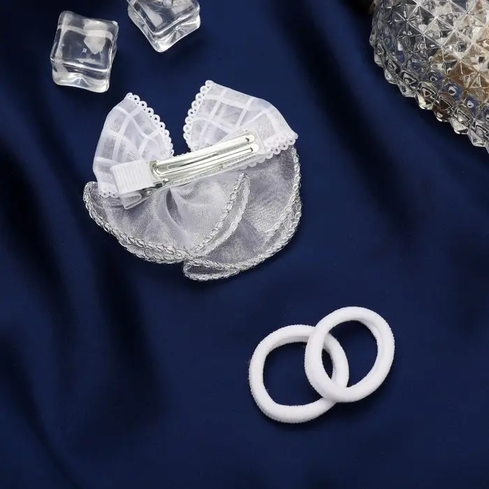 Набор для волос Набор для волос "Школьница" (зажим 7 см, 2 резинки 3,5 см) клетка бант, белый