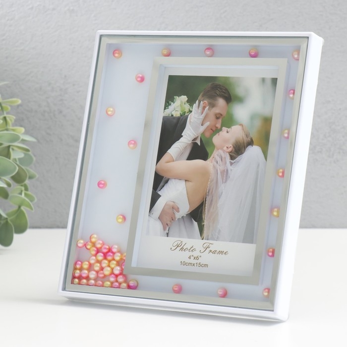 Фоторамка стекло 10х15 см "Розовые бусины в стекле" серебро 15х17,5 см