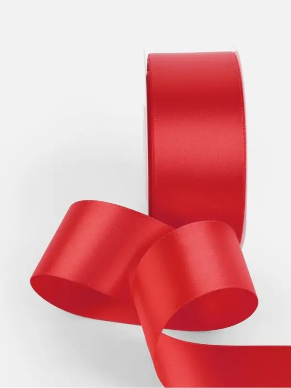 Лента атласная TEIRA, двухсторонняя, 38 мм, 25&plusmn;1 м, красная №0250