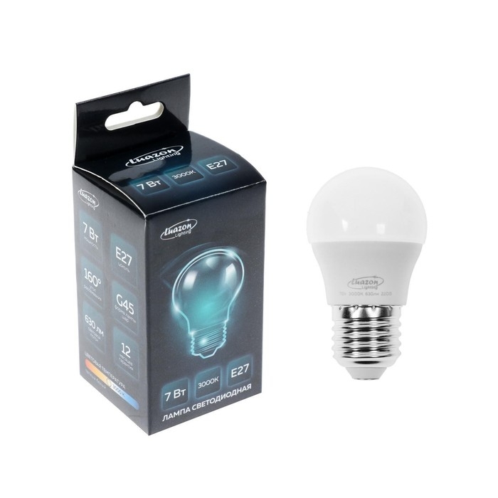 Лампа cветодиодная Luazon Lighting, G45, 7 Вт, E27, 630 Лм, 3000 K, теплый белый Лампа cветодиодная Luazon Lighting, G45, 7 Вт, E27, 630 Лм, 3000 K, теплый белый