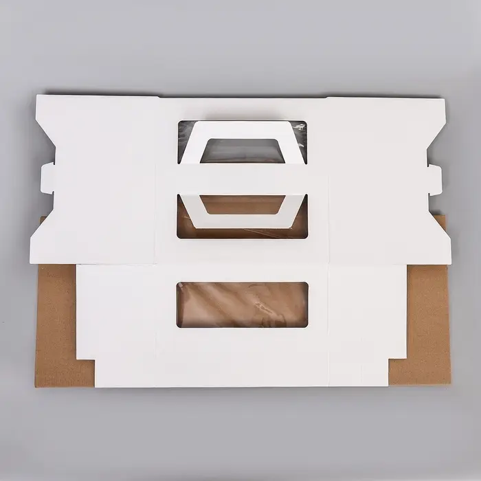 Коробка под торт 2 окна, с ручками, белая, 28&times;28&times;20 см