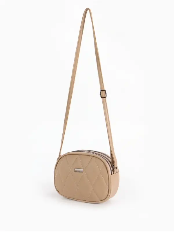 Сумка женская кросс-боди на молнии, 19&times;7&times;15 см, со стёжкой, бежевая