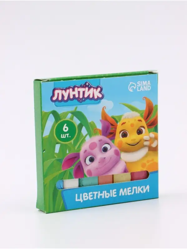Мелки цветные для асфальта и школьной доски, 6 штук, 6 цветов, &laquo;Лунтик&raquo;
