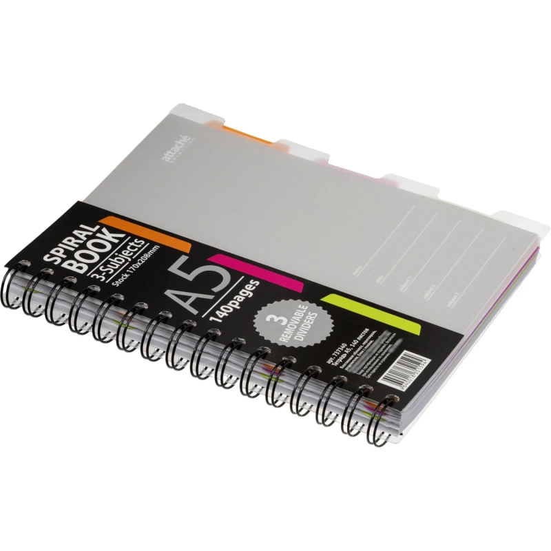 Бизнес-тетрадь 140л,кл,А5,SPIRAL BOOK Серый,евроспир,обл.пласт,раздел.84109