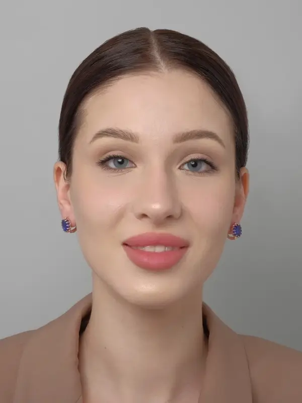 Серьги со стразами &laquo;Эдель&raquo;, овал кружево, синие в розовом золоте