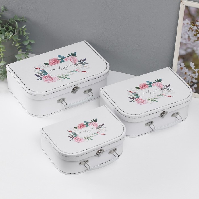 Шкатулка картон сундучок Шкатулка картон сундучок "Цветочный букет" набор 3 шт 29,5х19х10 22х15х8,5 25,5х17х9 см