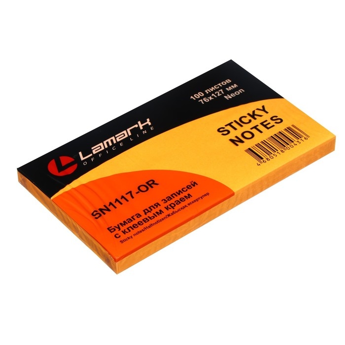 Блок с липким краем Lamark Neon, 127 × 76 мм, 100 листов, оранжевый Блок с липким краем Lamark Neon, 127 × 76 мм, 100 листов, оранжевый