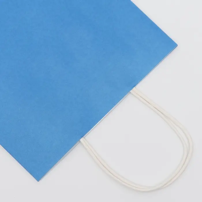 Пакет крафт синий, круглая ручка, 22×13×32 см, 120 г