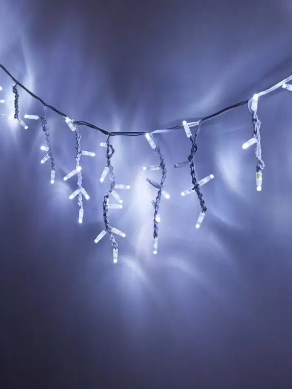Гирлянда &laquo;Бахрома&raquo; 3&times;0.6 м, IP65, УМС, белая нить каучук, 144 LED, свечение белое, мерцание, 220 В
