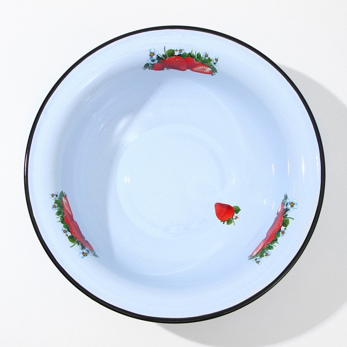 Таз эмалированный «Клубника садовая», 7 л, 38,5×12 см, индукция, цвет серо-голубой