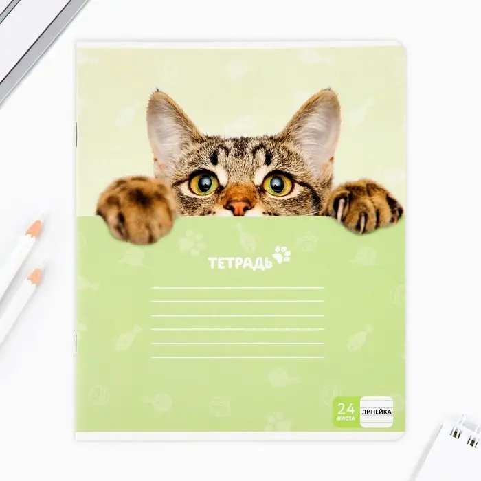 Тетрадь в линейку, 24 листа, А5, на скрепке, блок №1 &laquo;Милые питомцы&raquo; МИКС