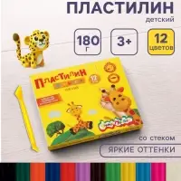 Пластилин мягкий (восковой) &laquo;Каляка-Маляка&raquo;, 12 цветов, 180 г, со стеком