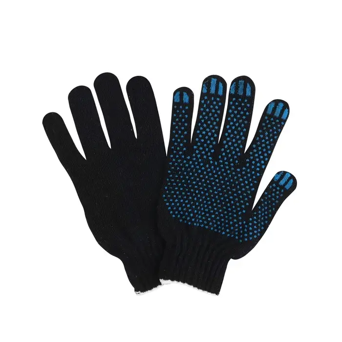 Перчатки садовые, хб, вязка 10 класс, 3 нити, размер 9, с ПВХ точками, чёрные Перчатки садовые, хб, вязка 10 класс, 3 нити, размер 9, с ПВХ точками, чёрные