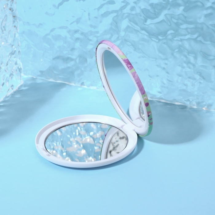 Зеркало складное «Цветы», d = 7,5 см, цвет зелёный Зеркало складное «Цветы», d = 7,5 см, цвет зелёный