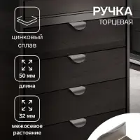 Ручка профильная мебельная торцевая CAPPIO, м/о 32 мм, матовая, серая, 4 шт.