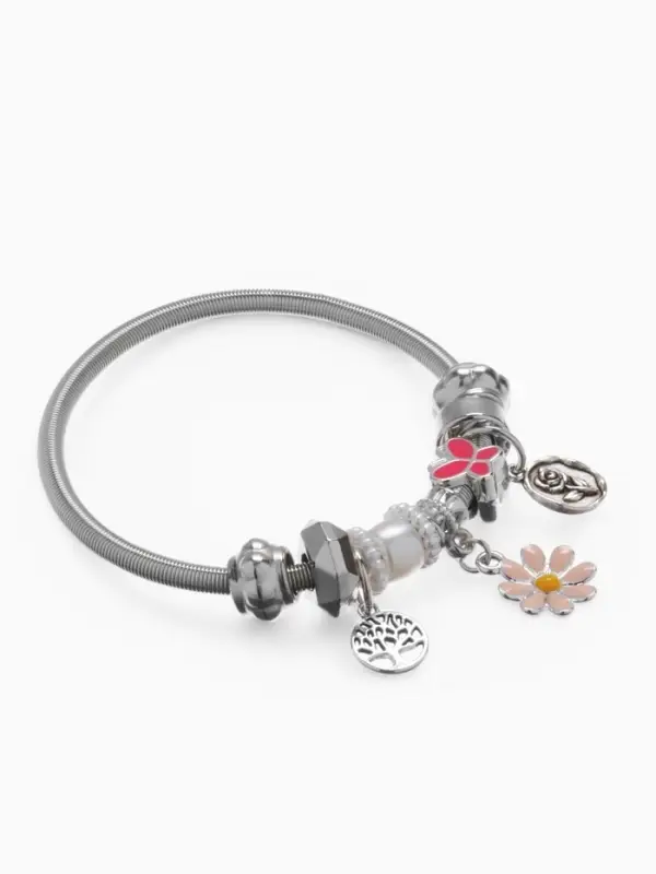Браслет с шармами &laquo;Марджери. Цветочек&raquo;, d=6.5 см, розовый в серебре