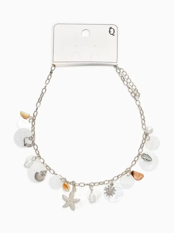Колье "Летний вайб" ракушка, цвет белый в серебре