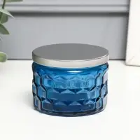 Банка для свечей стеклянная с крышкой «Соты» синяя 5×7×7 см, МИКС