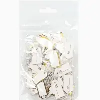 Ценники на верёвке, 100 шт. отверстие 3 мм, 1.3&times;2.5 см, белые, золотой