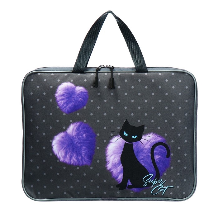 Папка с ручками текстильная А4, 370 х 280 х 60 мм, Stavia Папка с ручками текстильная А4, 370 х 280 х 60 мм, Stavia "Чёрная кошка" лиловый