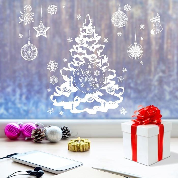 Наклейки новогодние на окна «Зимняя ёлочка» , многоразовые, 33 х 50 см, Новый год Наклейки новогодние на окна «Зимняя ёлочка» , многоразовые, 33 х 50 см, Новый год