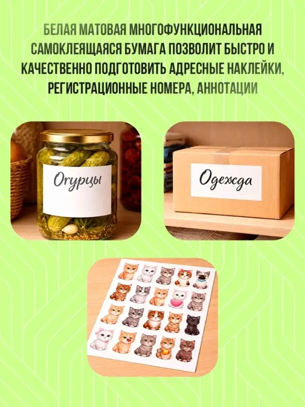 Бумага А4, 100 листов, 80 г/м², самоклеящаяся, белая МАТОВАЯ Бумага А4, 100 листов, 80 г/м², самоклеящаяся, белая МАТОВАЯ