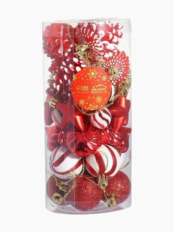 Набор украшений пластик 33 шт Набор украшений пластик 33 шт "Праздничный хоровод" 4 см, красный