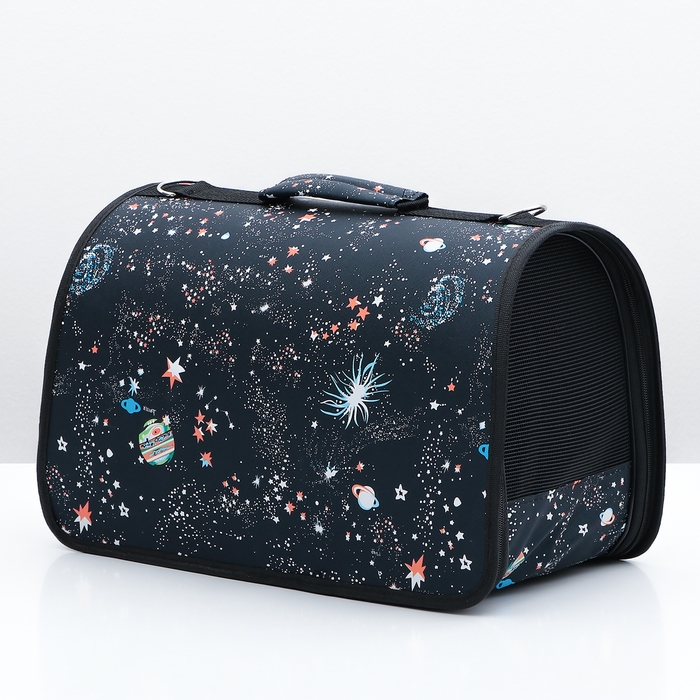 Сумка-переноска каркасная  Сумка-переноска каркасная "Звёздное небо", размер M, 40 х 21 х 27 см, чёрная