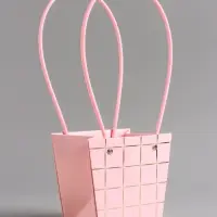 Сумка переноска для цветов, розовая, влагостойкая, с тиснением, 13&times;9.5&times;13&plusmn;5% см