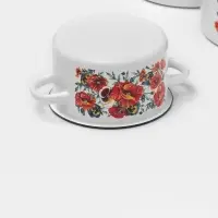 Набор кастрюль эмалированных &laquo;Маки. Мечта&raquo;, 3 предмета: 1.5 л, 2.9 л, 4.5 л, белый