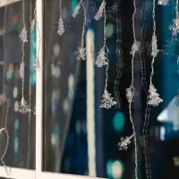 Гирлянда &laquo;Бахрома&raquo; 1.8&times;0.5 м с насадками &laquo;Ёлки и снежинки&raquo;, IP20, прозрачная нить, 48 LED, свечение мульти (RG/RB), мигание, 220 В