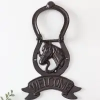 Дверной молоток для входной двери &laquo;Конь в подкове - Welcome&raquo;, чугун, 18&times;2&times;21 см