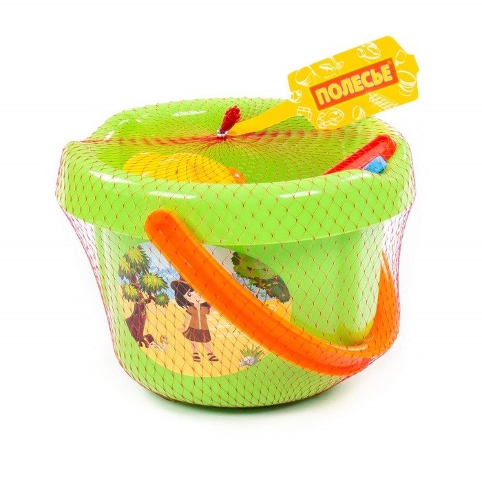 Набор для игры в песке №10: ведро большое, ситечко, лопатка, грабельки, 4 формочки Набор для игры в песке №10: ведро большое, ситечко, лопатка, грабельки, 4 формочки