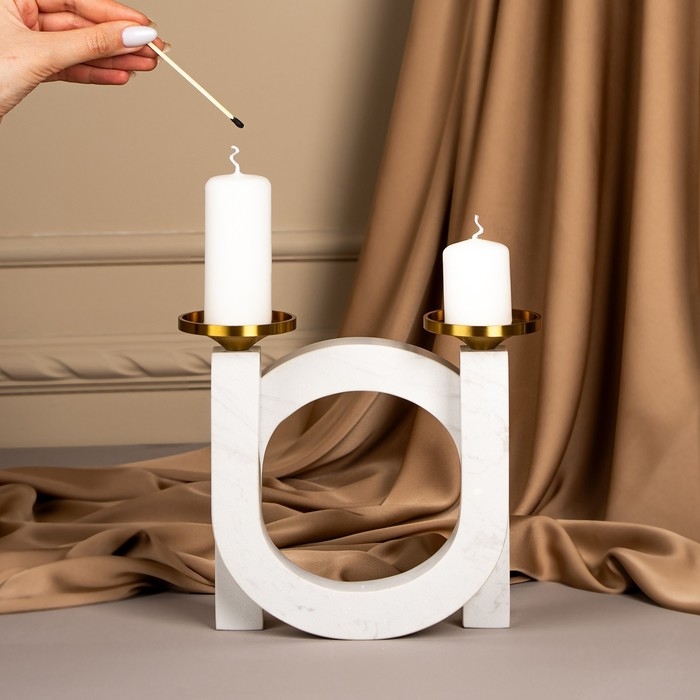 Подсвечник латунь, мрамор «Камелия» 19 х 18 х 8 см