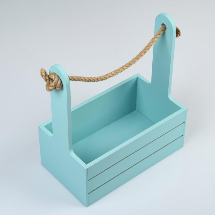 Кашпо деревянное 25.5×15×30 см  Кашпо деревянное 25.5×15×30 см "Аром", ручка канат, серо-голубое