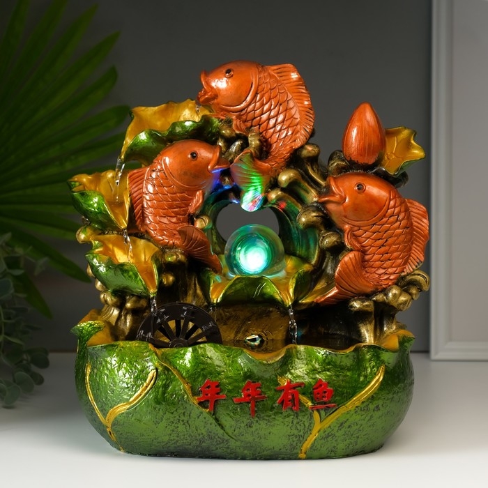 Фонтан настольный от сети, подсветка Фонтан настольный от сети, подсветка "Три карпа" 32х29х19 см